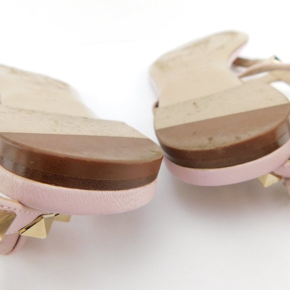 VALENTINO Rockstud Blush Pink Nude Leather Caged T-strap Thong Sandals 38 - Picture 7 of 9
